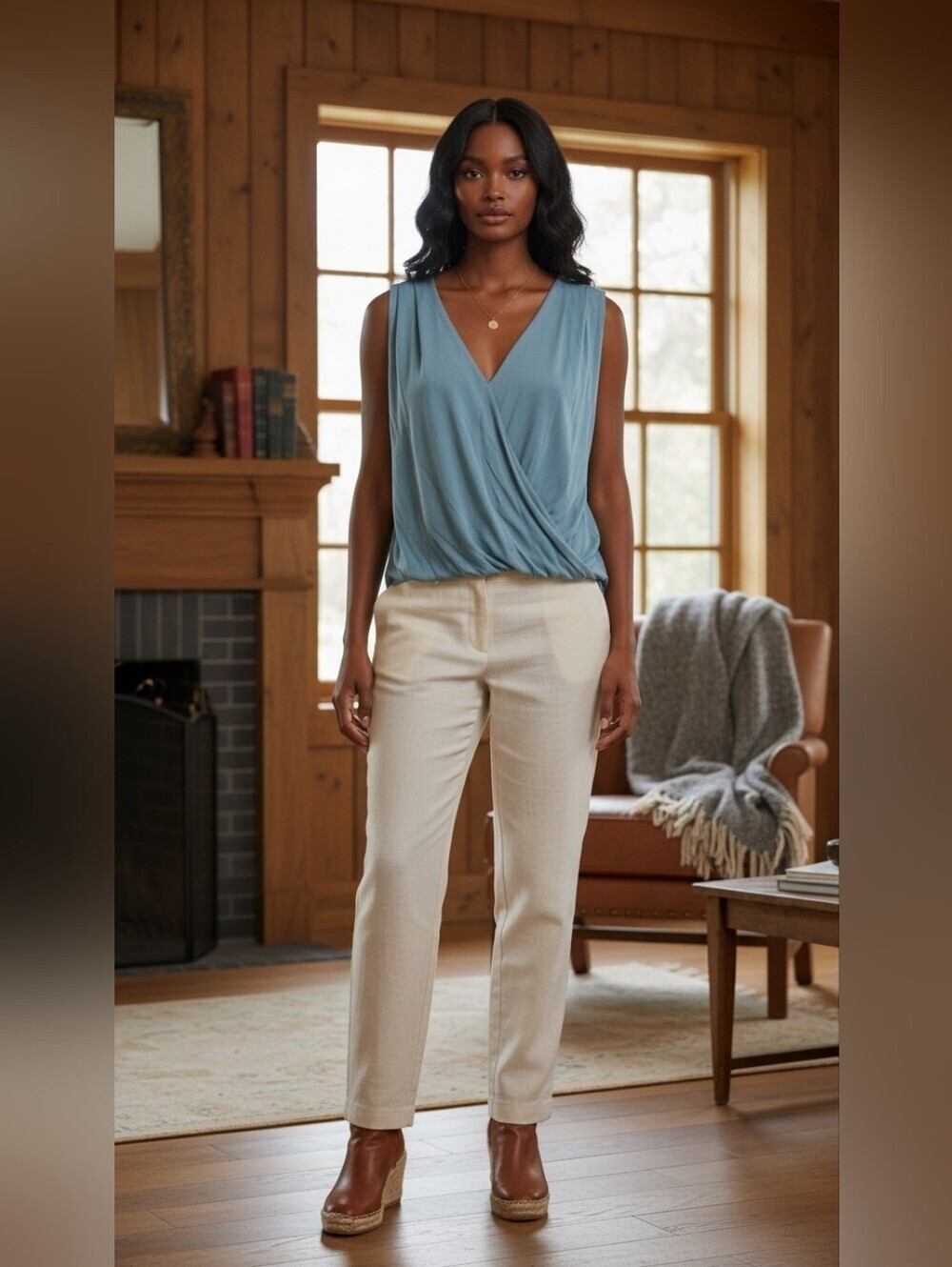 Veronica M. Blue Twist Front Wrap Top Sleeveless V-Neck Nordstrom Size Small
